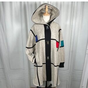 Vintage Randi‎ Edwards Artwear Oversized Color Block Hooded Coat M